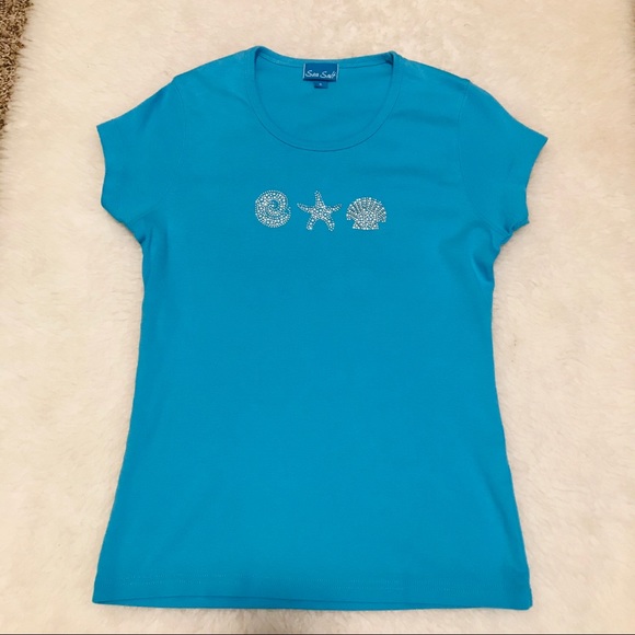 NWOT Sea Salt Women’s Top w/ beads/rhinestones szS - Picture 1 of 8
